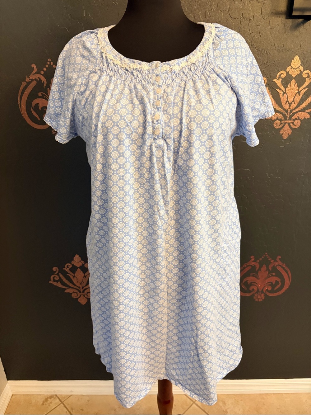 Aria Collection Light Blue Printed Nightgown